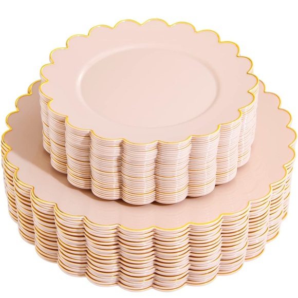 boutique Other - Chic Scalloped Pink & Gold Party Plates 60pcs 30 Dinner 10.25" & 30 Dessert 7.5"